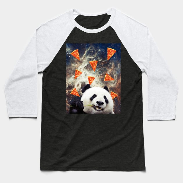 Panda in flying pizza space Baseball T-Shirt by reesea